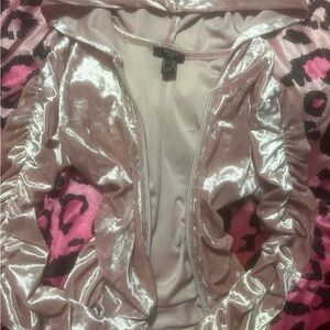 Forever 21 Velour Zip-Up Jacket With Ruched Sleeves and Sides